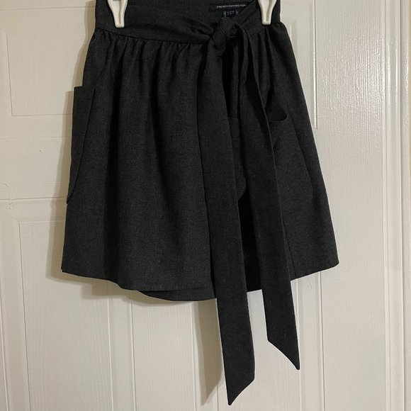 French Connection Asymmetrical Dark Gray Wool Blend Skirt with Bow + Pockets - Picture 2 of 5